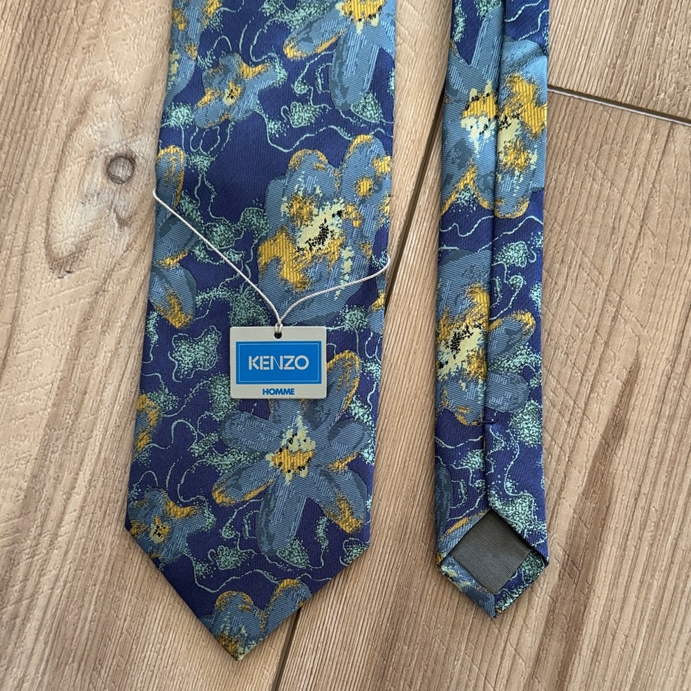 Kenzo Blue and Gold Floral Silk Tie